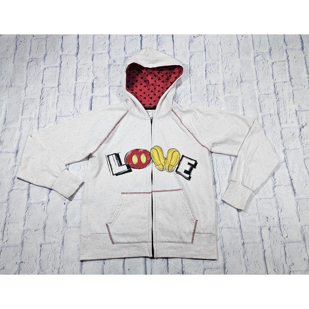 Disney UNISEX SIZE M Mickey White Pink Dot Hoodie Zip Jacket